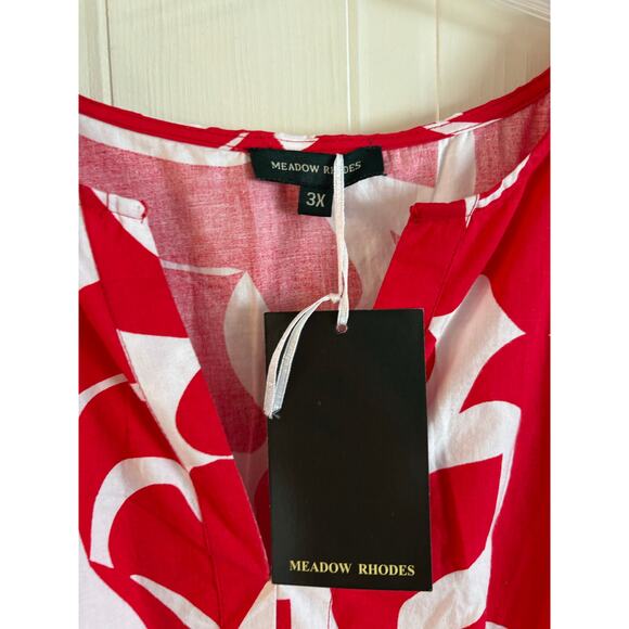 NWT Meadow Rhodes Maxi Dress Short Sleeve Red Floral Size 3X Smocked Waist - Picture 5 of 6